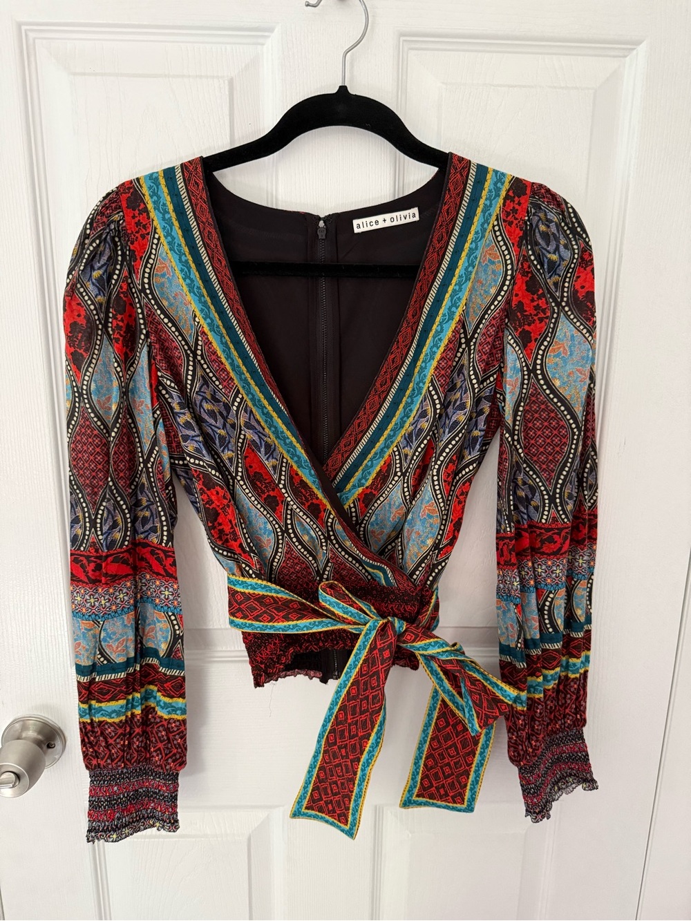 Alice + Olivia Simona Printed Cotton Wrap Top